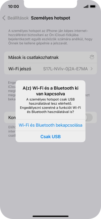 Amennyiben be van kapcsolva a Wi-Fi, válaszd a Wi-Fi és Bluetooth bekapcsolása lehetőséget.