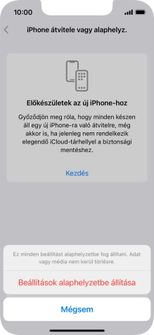 Válaszd a Beállítások alaphelyzetbe állítása lehetőséget. Várj egy kicsit, amíg a telefon visszaállítja a gyári beállításokat. A telefon konfigurálásához és ahhoz, hogy üzemkész állapotba hozd, kövesd a képernyőn megjelenő utasításokat.