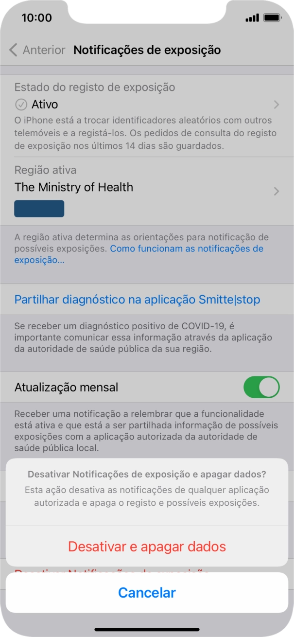 Prima Desativar e apagar dados.