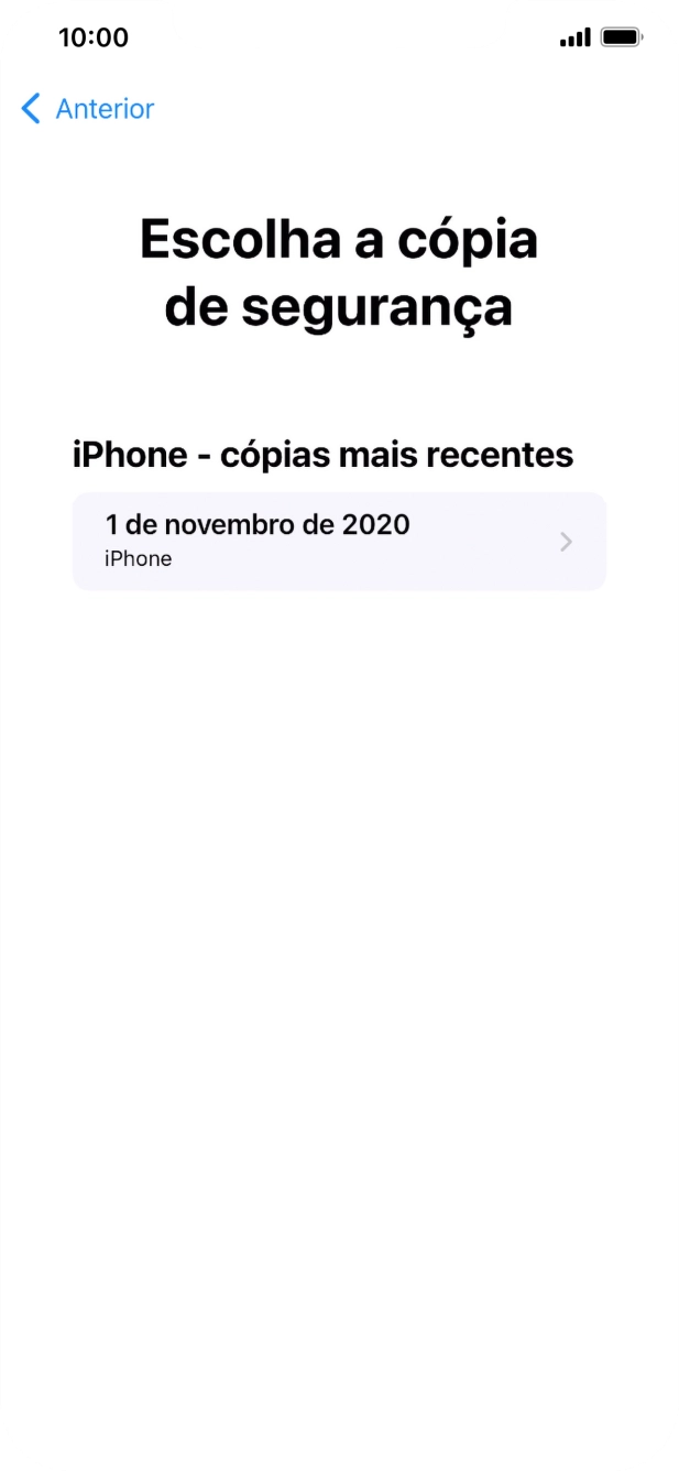 Prima a cópia de segurança pretendida e aguarde enquanto o telefone restaura o conteúdo a partir da cópia de segurança escolhida. Siga as indicações posteriores no ecrã para configurar o telefone de modo que este fique pronto a ser utilizado.