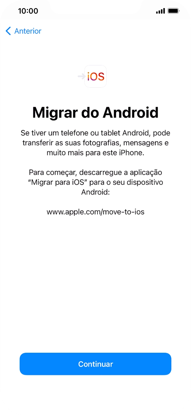 Antes de ser possível transferir conteúdo para o seu telefone, é necessário instalar a app 