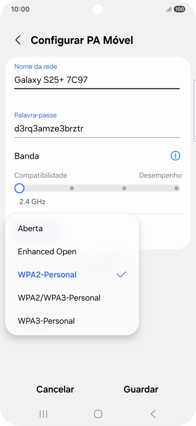 Prima WPA3-Personal para proteger o hotspot Wi-Fi com uma password.