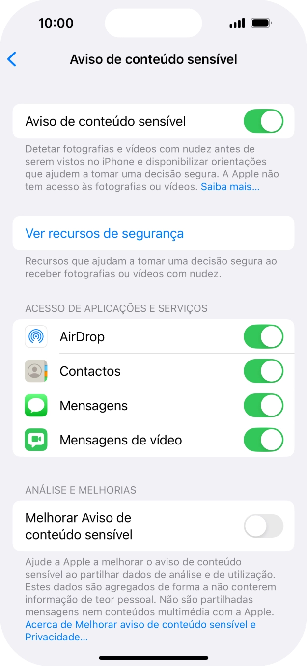 Prima o indicador junto das aplicações pretendidas para ativar ou desativar a função.