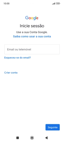 Se não tiver uma conta Google, prima Criar conta e siga as indicações no ecrã para criar uma conta.