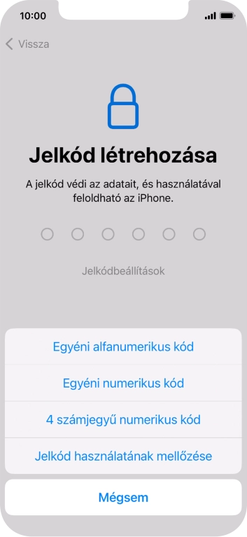 A képernyőzár használatának bekapcsolásához kövesd a képernyőn megjelenő utasításokat, vagy válaszd a Jelkód használatának mellőzése lehetőséget.