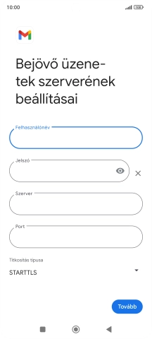 Kattints a „Szerver” alatti mezőre, és írd be az e-mail szolgáltatód bejövő szerverének a nevét.