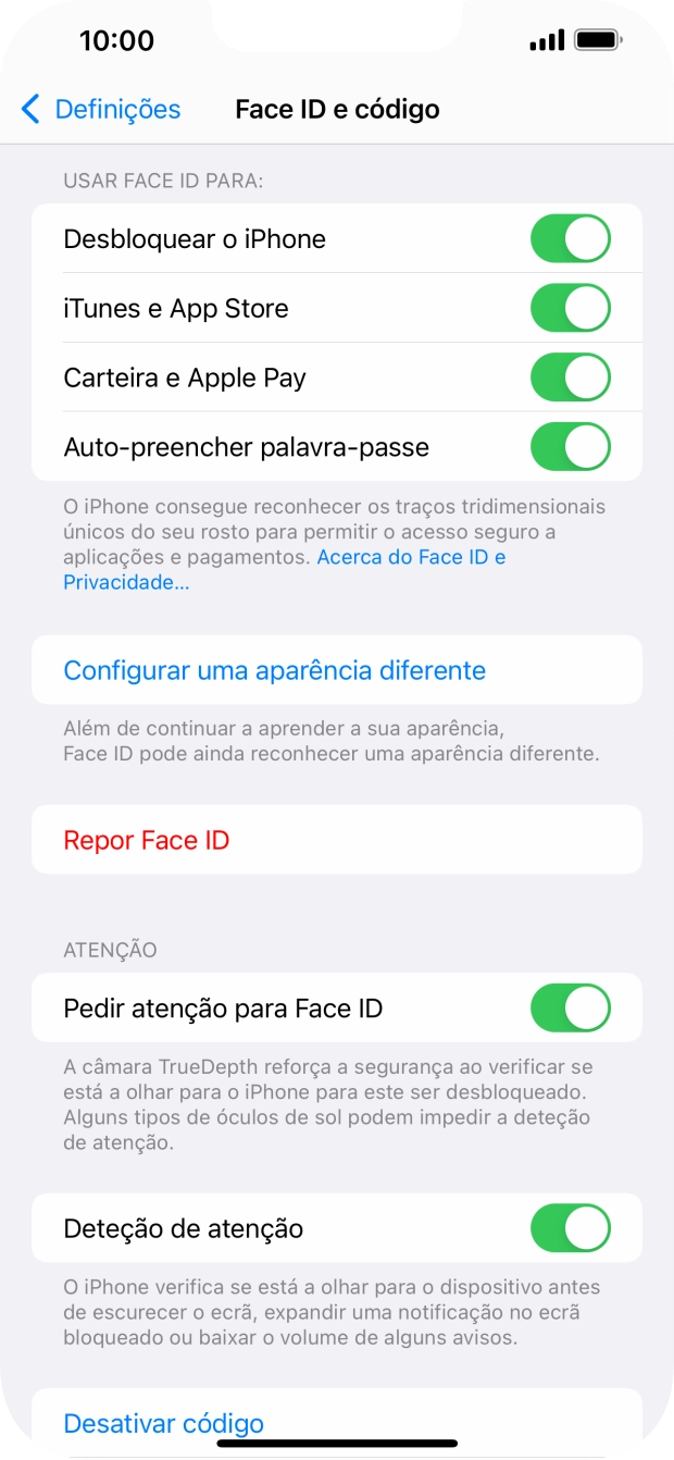 Prima os indicadores junto às definições pretendidas para as ativar ou desativar.