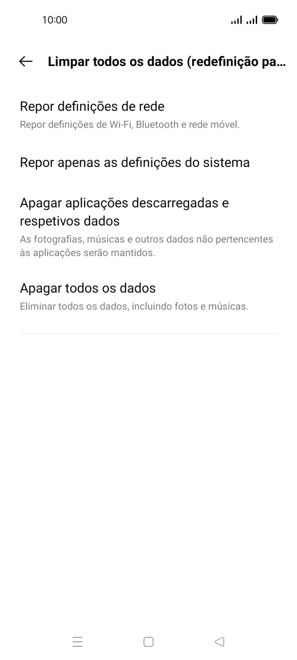 Prima Apagar todos os dados.