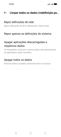 Prima Apagar todos os dados.