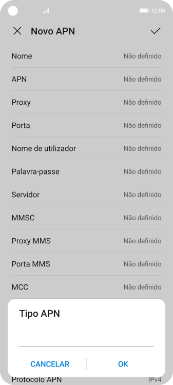 Introduza default e prima OK.