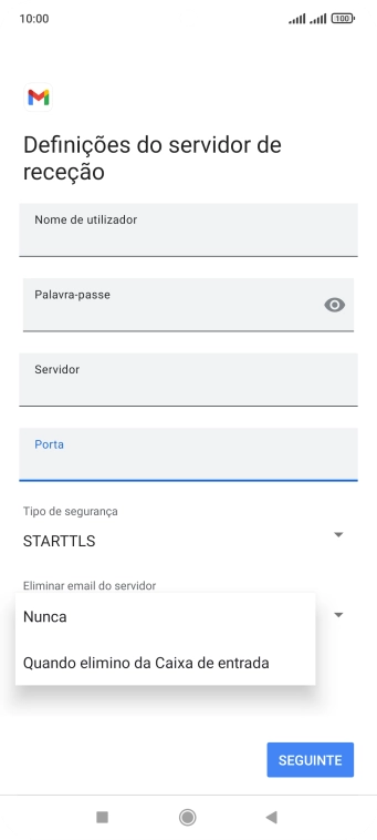 Prima Nunca para manter os e-mails no servidor quando estes são apagados no telefone.
