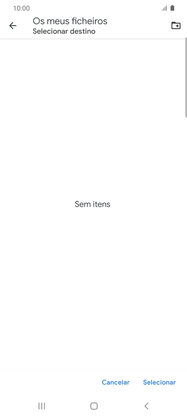 Se quiser criar uma nova pasta, prima o ícone de nova pasta e siga as indicações no ecrã para criar uma nova pasta.