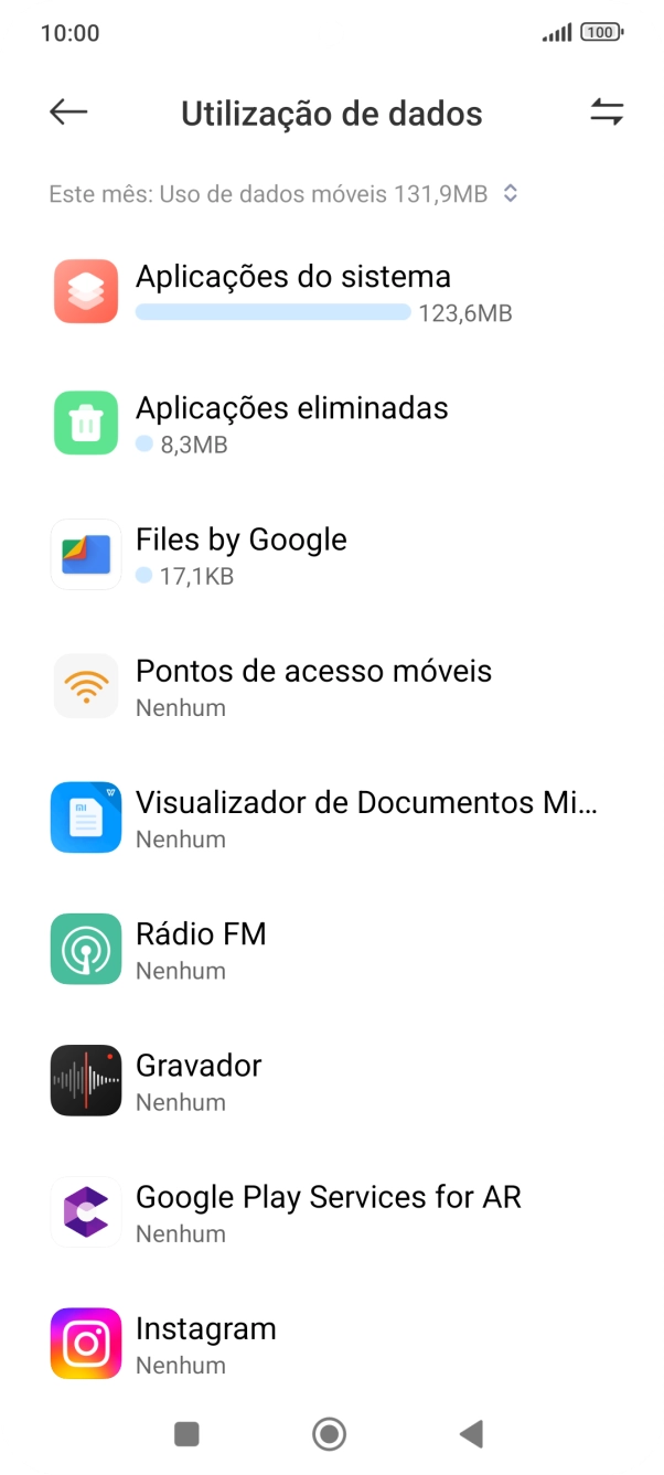 O consumo total de dados para o período escolhido é agora mostrado no ecrã.
