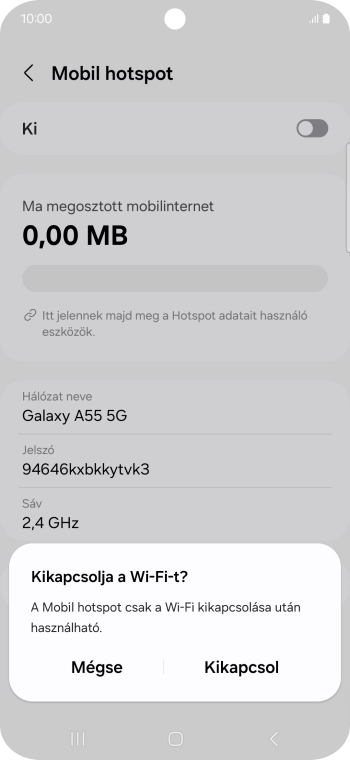 Amennyiben be van kapcsolva a Wi-Fi, válaszd a Kikapcsol lehetőséget.
