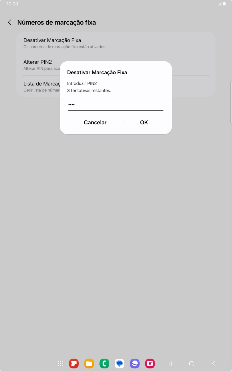 Introduza o código PIN2 e prima OK.