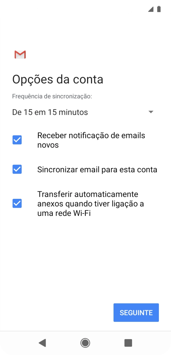 Se o ecrã mostrar esta imagem, a sua conta foi identificada e configurada automaticamente. Siga as indicações no ecrã para introduzir informações adicionais e concluir a configuração.