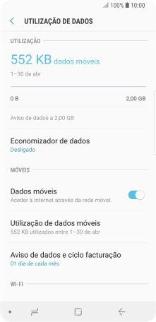 O consumo total de dados é agora mostrado no ecrã.