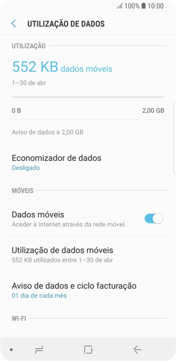 O consumo total de dados é agora mostrado no ecrã.