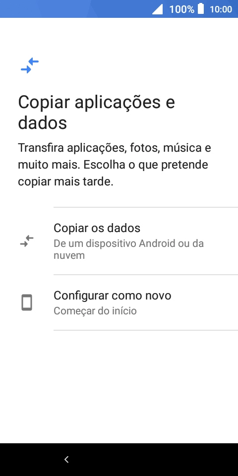 É possível transferir conteúdo de outro telefone quando o telefone for ativado antes da primeira utilização e quando o telefone tiver sido reiniciado. Quando esta imagem for mostrada no ecrã, o telefone está pronto para transferir conteúdo de outro telefone.