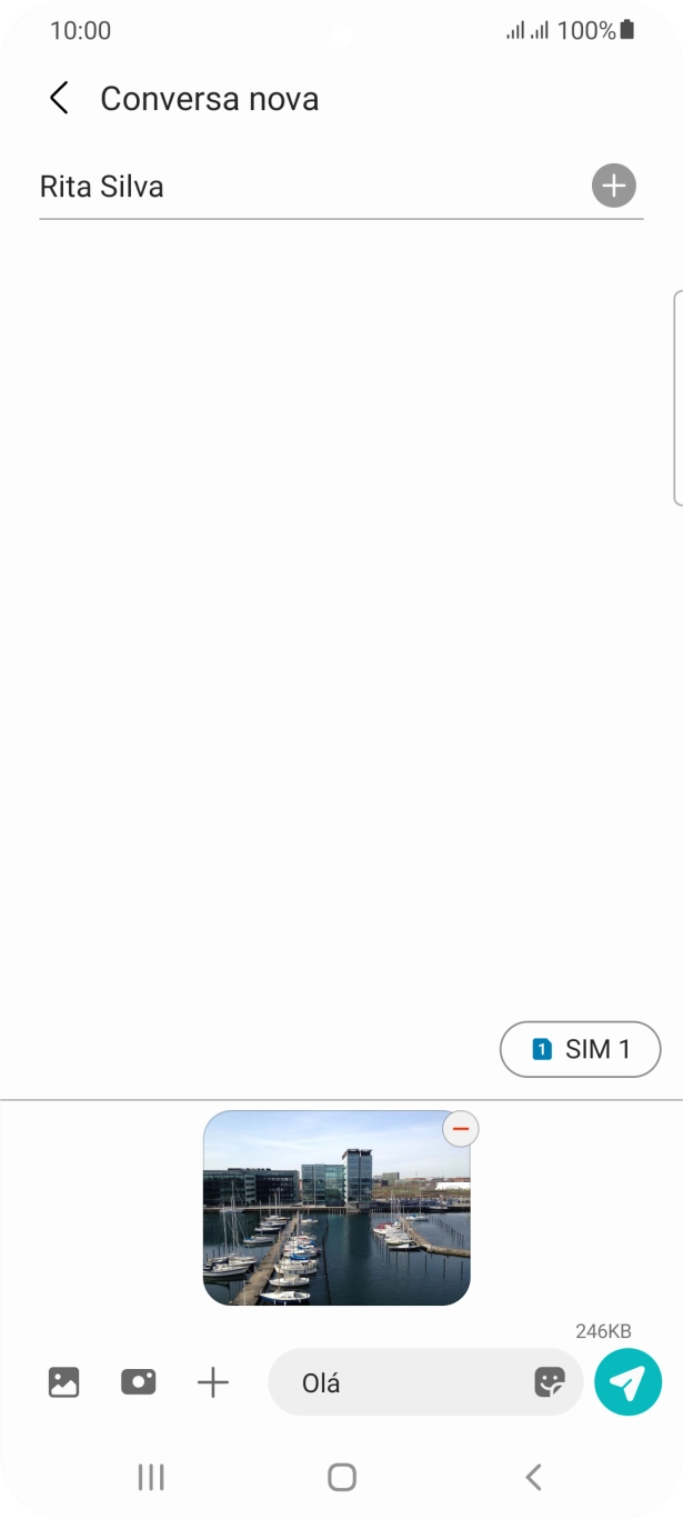 Prima o ícone para enviar quando terminar de escrever a sua mensagem multimédia.