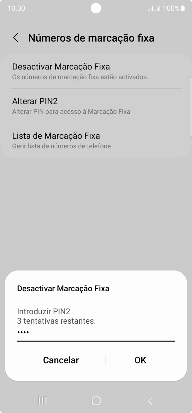 Introduza o código PIN2 e prima OK.