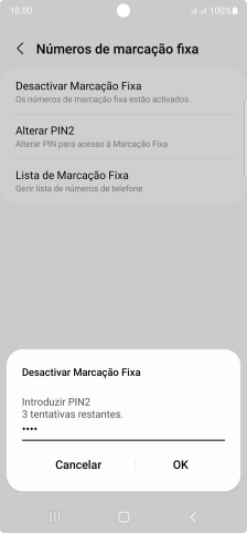 Introduza o código PIN2 e prima OK.