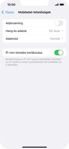 Kattints az „Adatroaming” melletti csúszkára a funkció be- vagy kikapcsolásához.