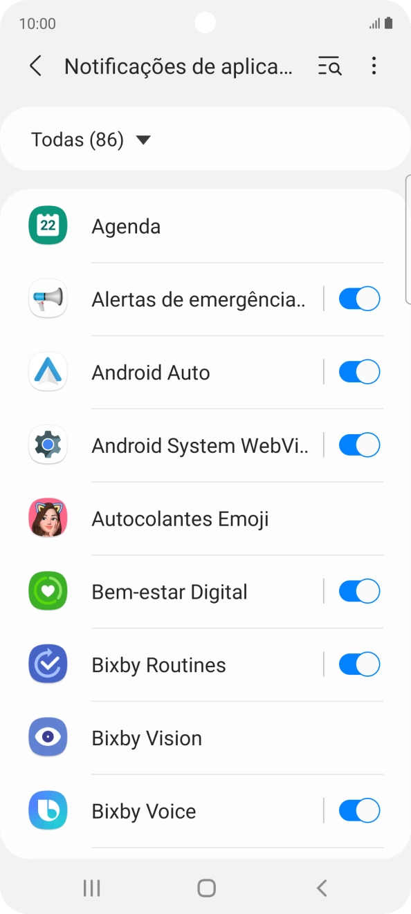Prima o indicador junto às apps pretendidas para ativar ou desativar a função.