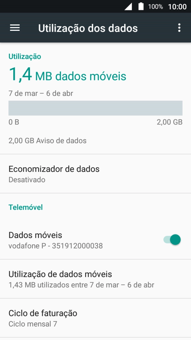 O consumo total de dados é agora mostrado no ecrã.