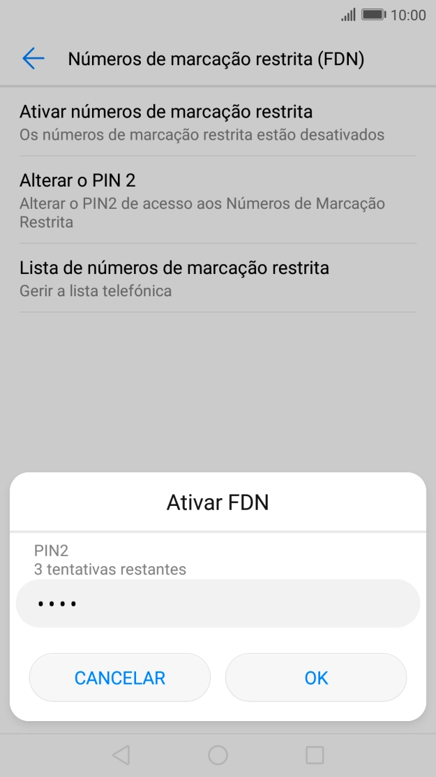 Introduza o código PIN2 e prima OK.