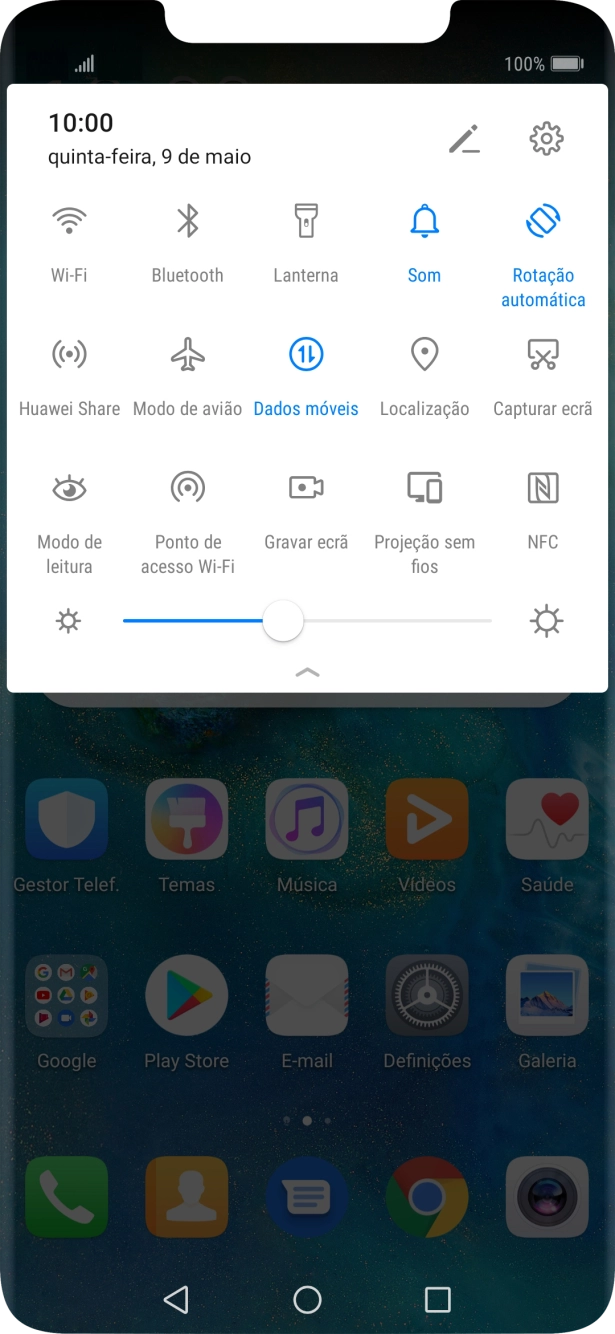 Prima o ícone de perfil as vezes necessárias para ativar ou desativar o perfil silencioso.