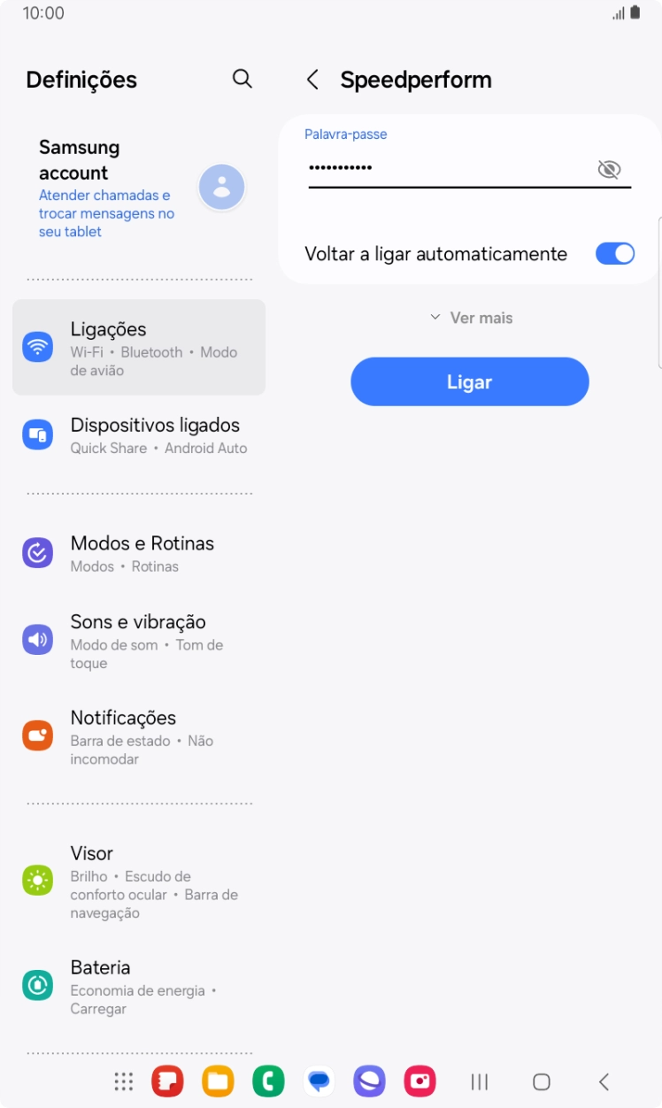 Introduza a password da rede Wi-Fi e prima Ligar.