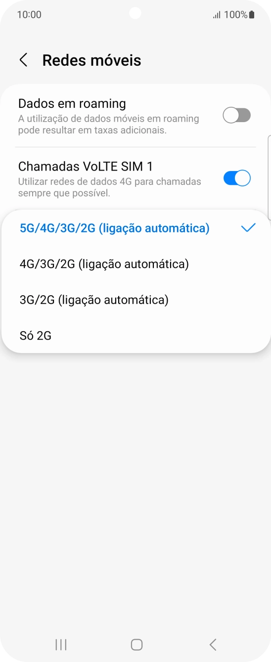 Prima o tipo de rede pretendido.