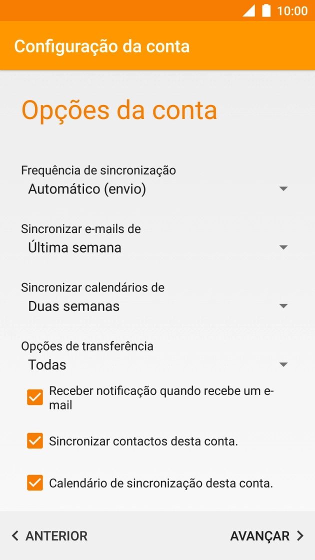 Se o ecrã mostrar esta imagem, a sua conta foi identificada e configurada automaticamente. Siga as indicações no ecrã para introduzir informações adicionais e concluir a configuração.