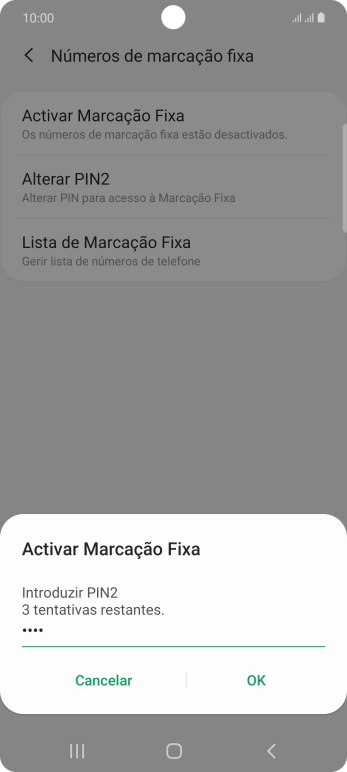 Introduza o código PIN2 e prima OK.