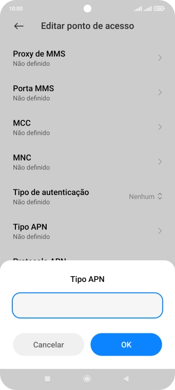 Introduza default e prima OK.