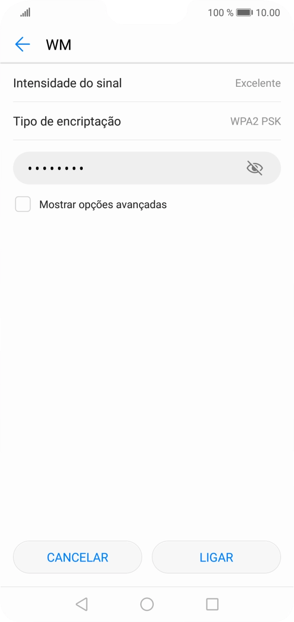 Introduza a password da rede Wi-Fi e prima LIGAR.
