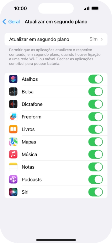 Prima Atualizar em segundo plano.