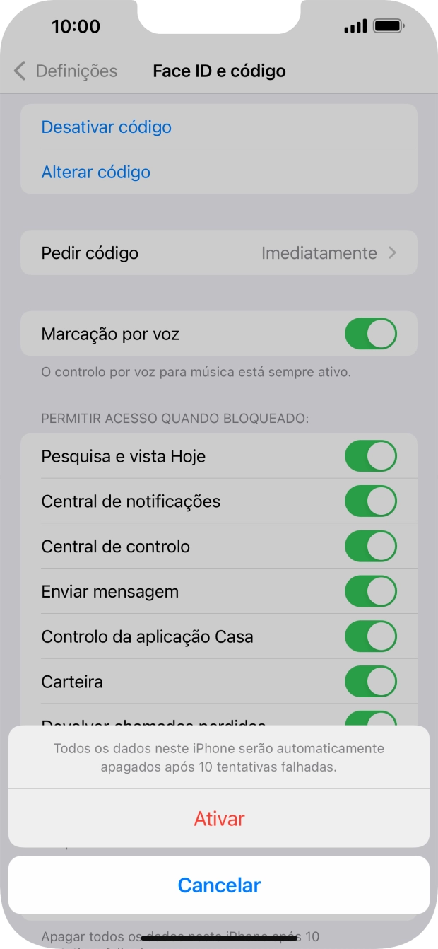 Se ativar a função, prima Ativar.