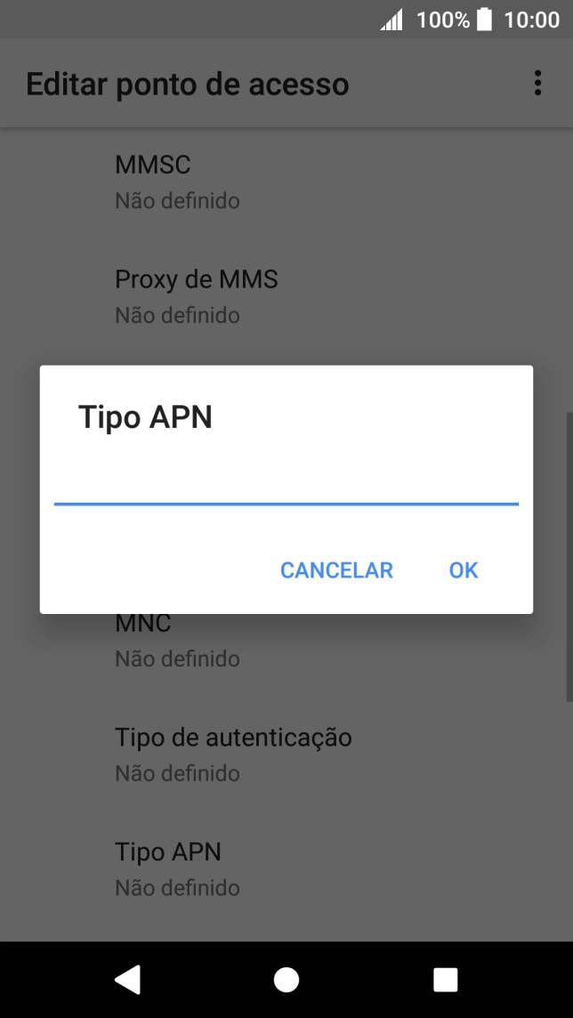 Introduza default e prima OK.
