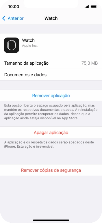 Prima Remover aplicação.