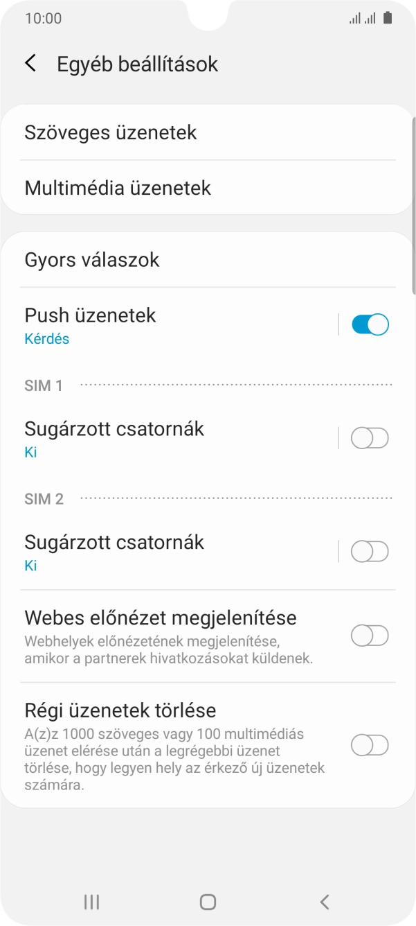 Válaszd a Szöveges üzenetek lehetőséget.