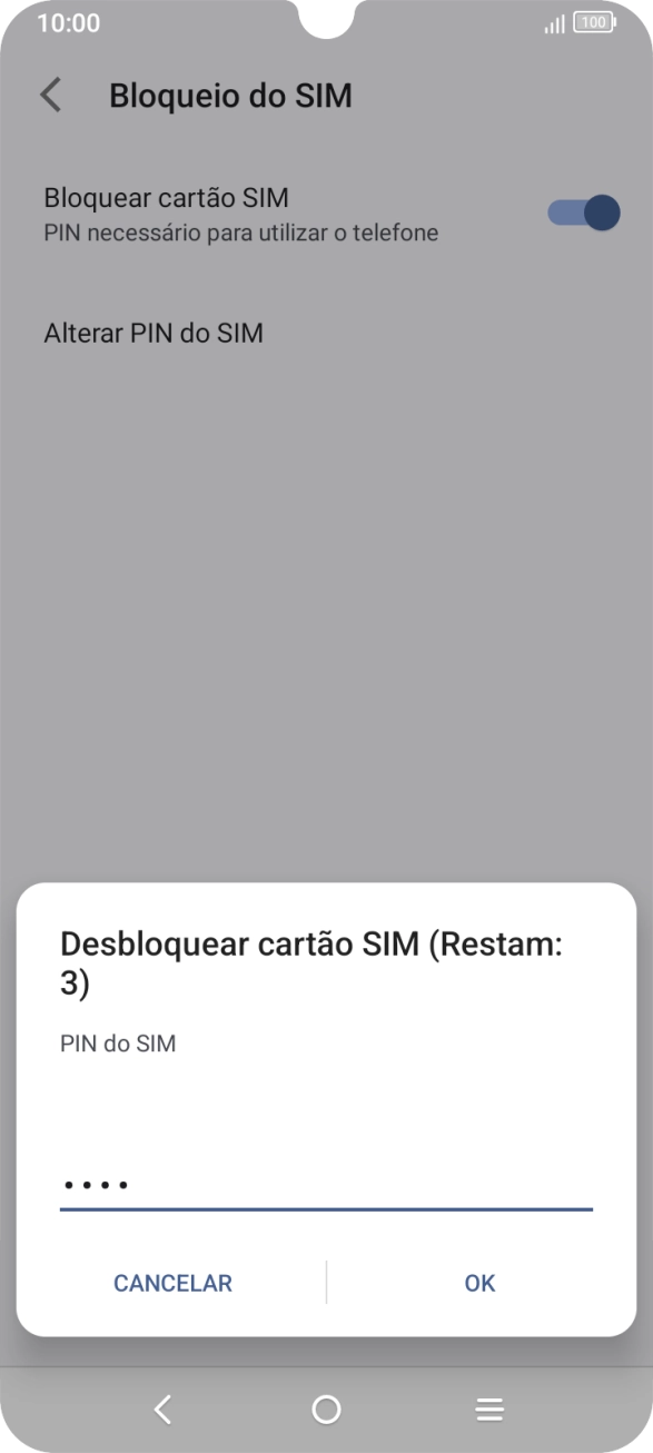 Introduza o seu código PIN e prima OK.