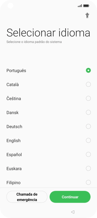 Prima o idioma pretendido.