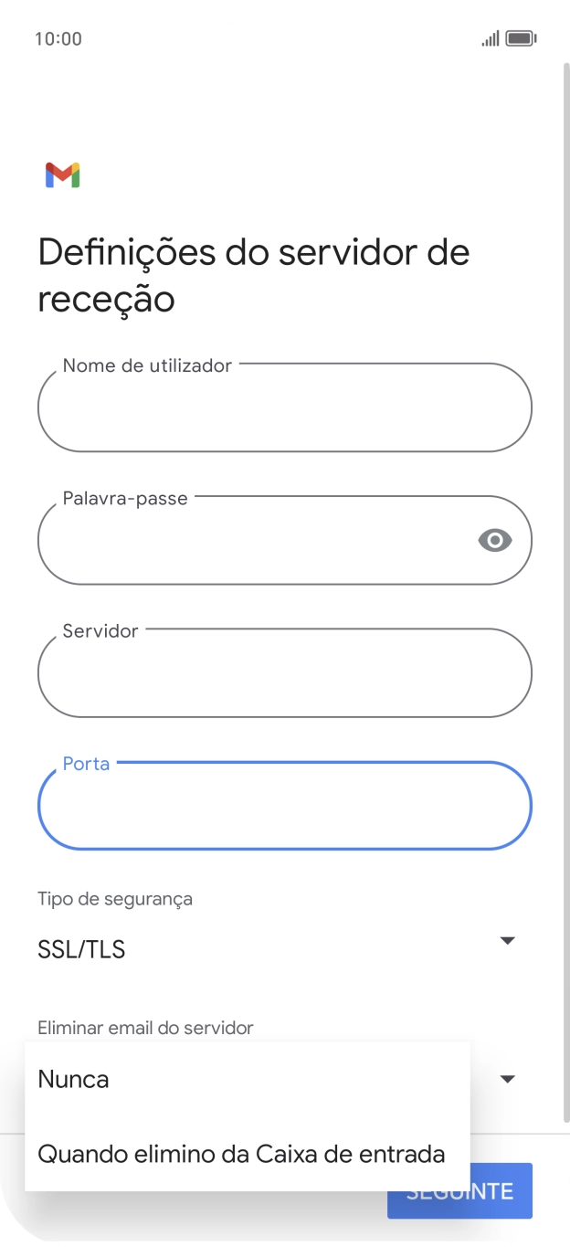 Prima Nunca para manter os e-mails no servidor quando estes são apagados no telefone.