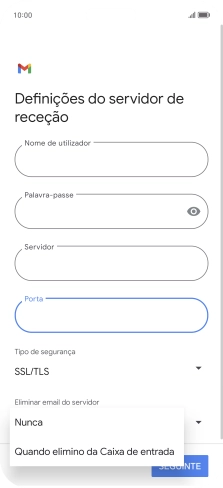 Prima Nunca para manter os e-mails no servidor quando estes são apagados no telefone.