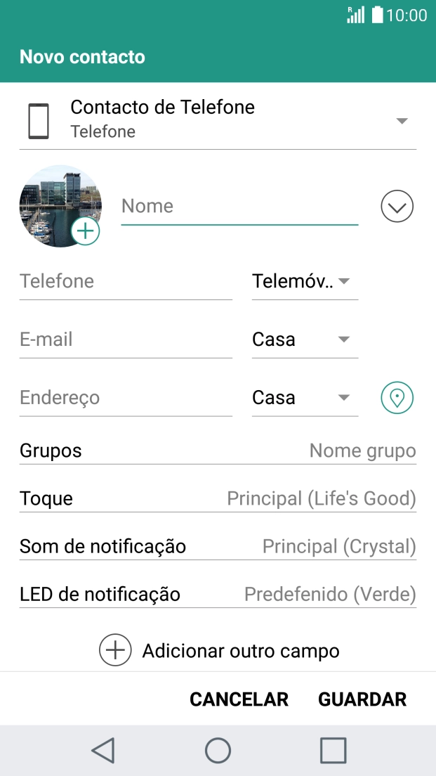 Prima Nome e introduza o nome.