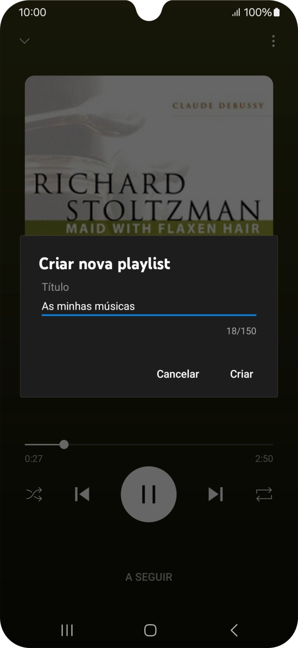 Introduza o nome pretendido para a lista de reprodução e prima Criar.