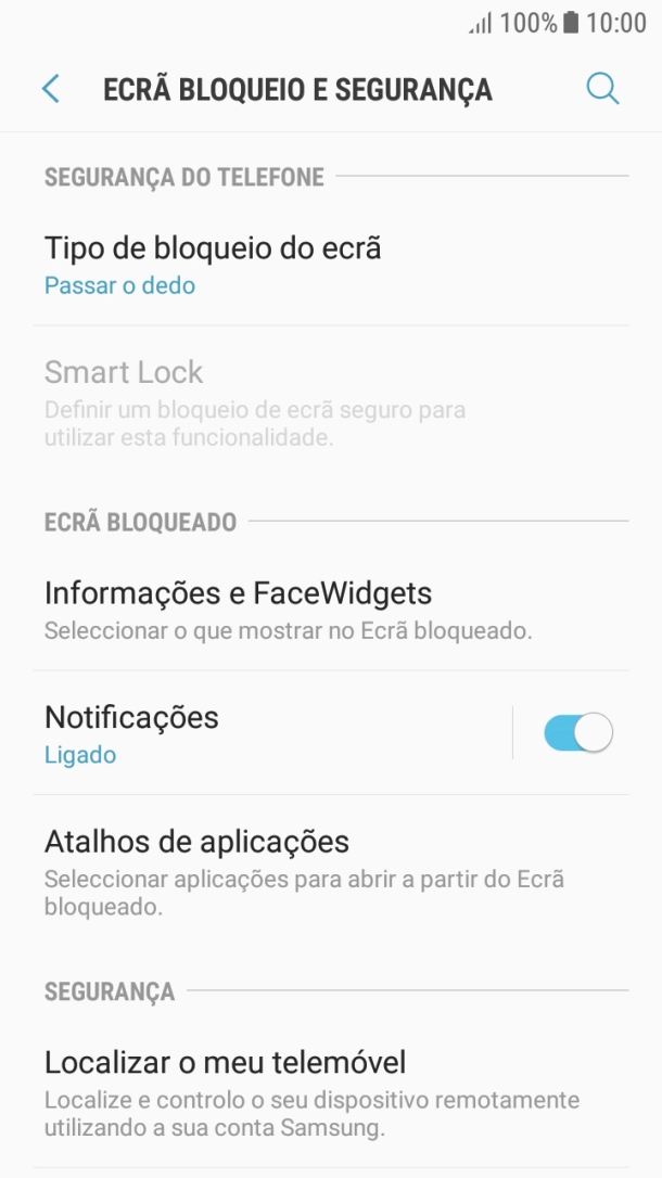 Prima Tipo de bloqueio do ecrã.