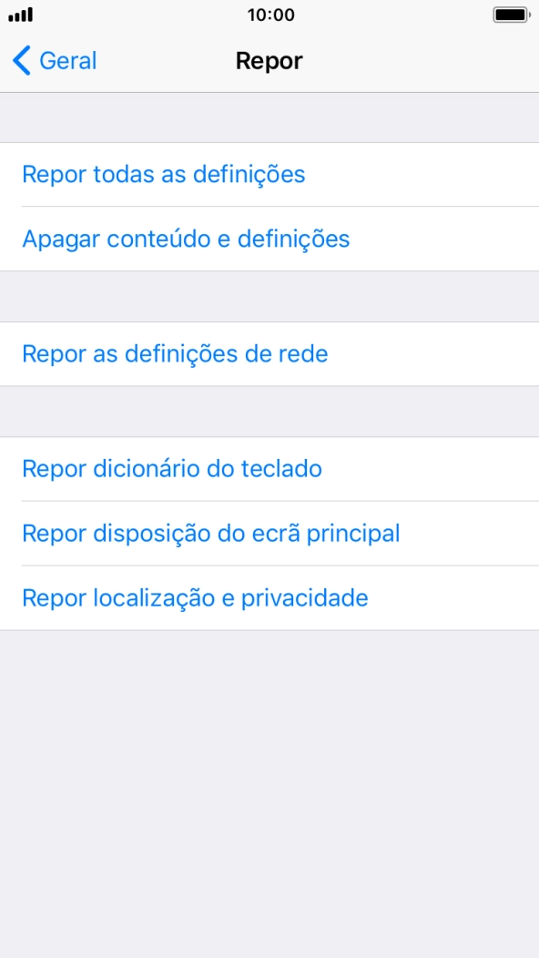 Prima Repor todas as definições.